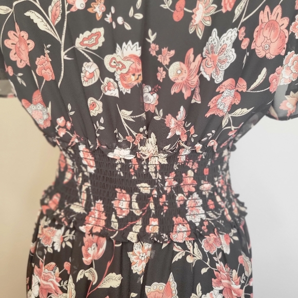 Max Studio Women's Pink and Black Flutter Sleeve Floral Midi Dress size M - Picture 10 of 15